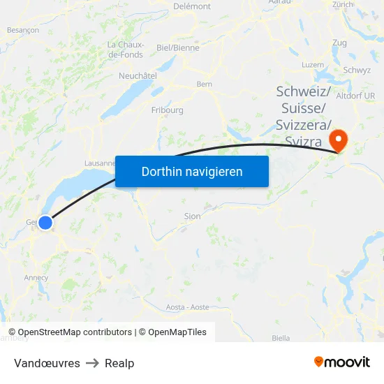 Vandœuvres to Realp map