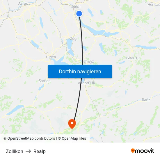 Zollikon to Realp map
