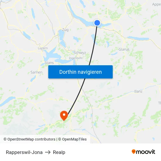 Rapperswil-Jona to Realp map