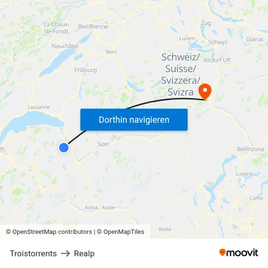Troistorrents to Realp map