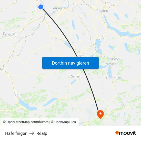Häfelfingen to Realp map
