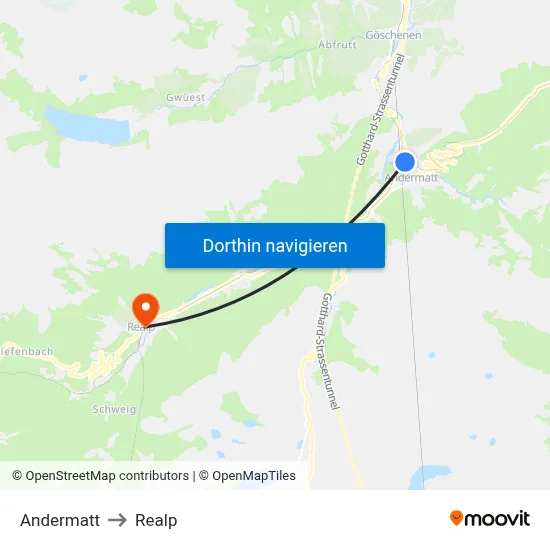 Andermatt to Realp map