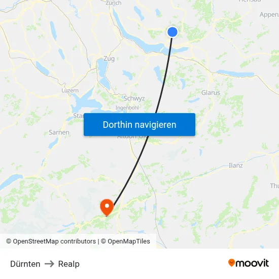 Dürnten to Realp map