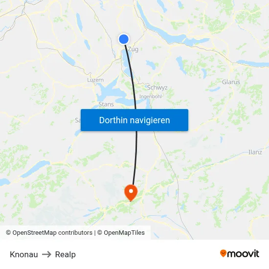 Knonau to Realp map