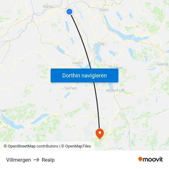 Villmergen to Realp map