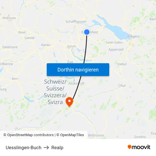 Uesslingen-Buch to Realp map