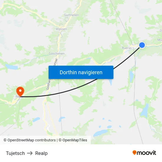 Tujetsch to Realp map