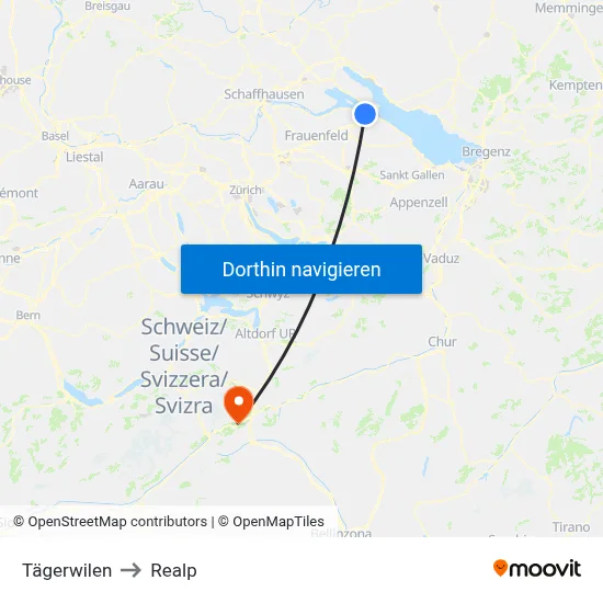 Tägerwilen to Realp map