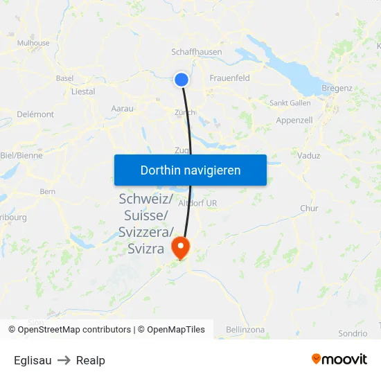 Eglisau to Realp map