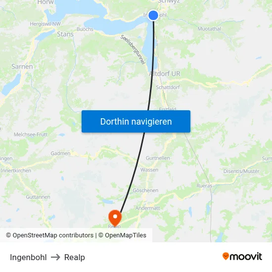 Ingenbohl to Realp map
