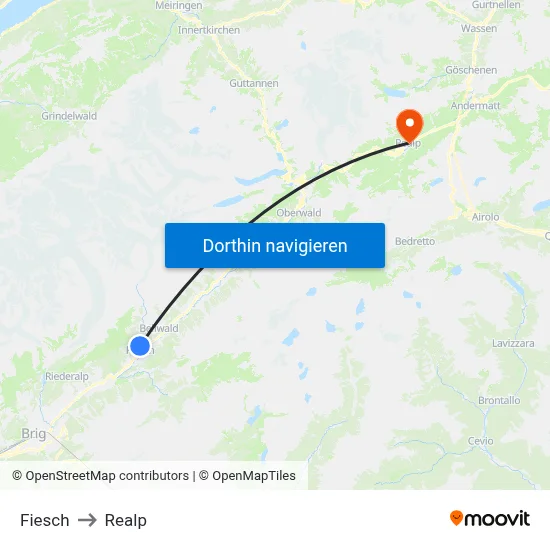 Fiesch to Realp map