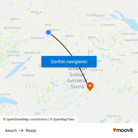 Aesch to Realp map