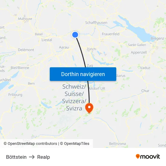 Böttstein to Realp map