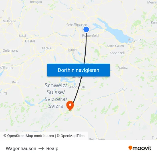 Wagenhausen to Realp map