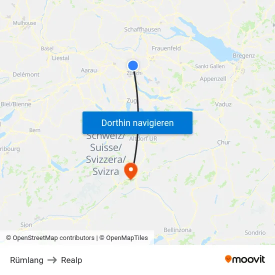 Rümlang to Realp map