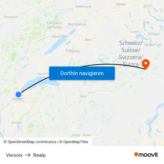 Versoix to Realp map