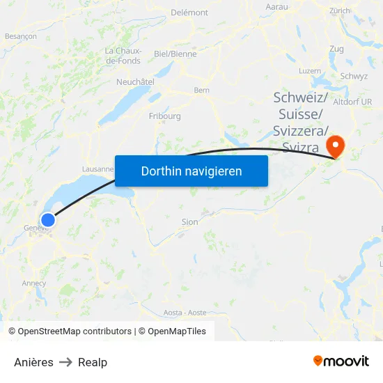 Anières to Realp map