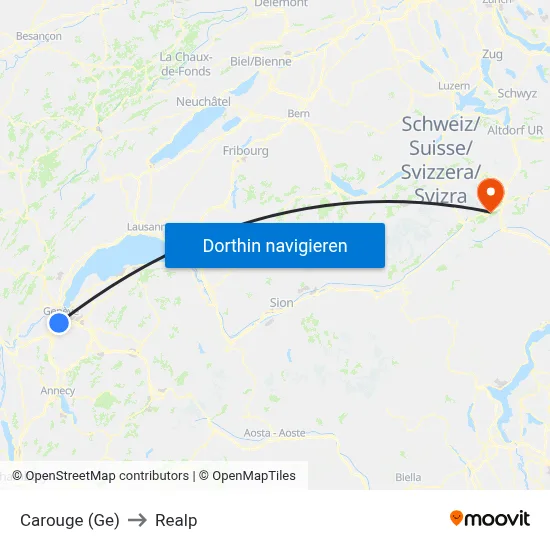 Carouge (Ge) to Realp map