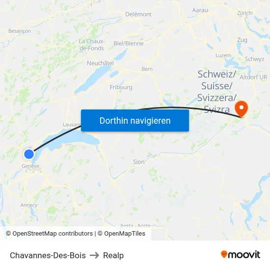 Chavannes-Des-Bois to Realp map