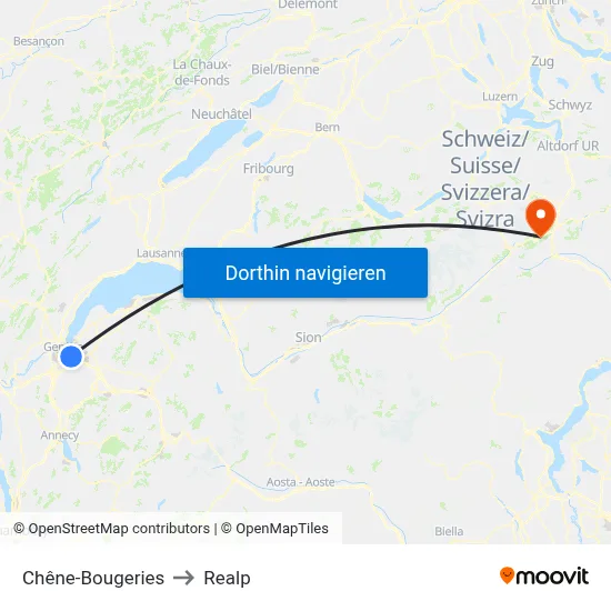 Chêne-Bougeries to Realp map