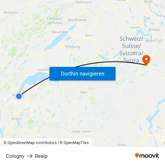 Cologny to Realp map