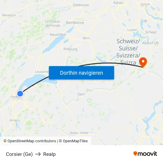 Corsier (Ge) to Realp map