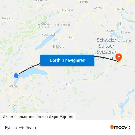 Eysins to Realp map