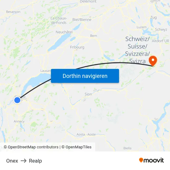 Onex to Realp map
