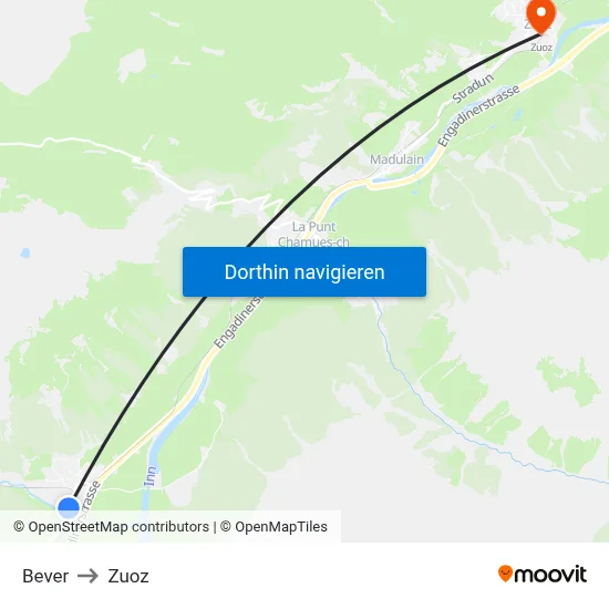 Bever to Zuoz map