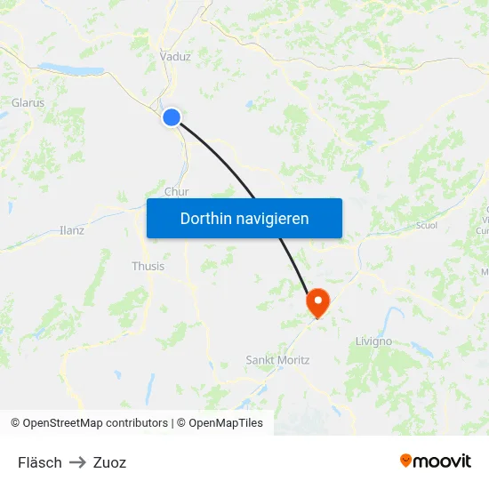 Fläsch to Zuoz map