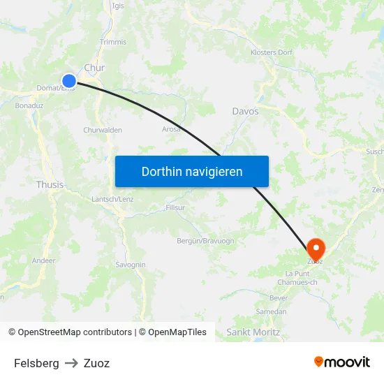 Felsberg to Zuoz map