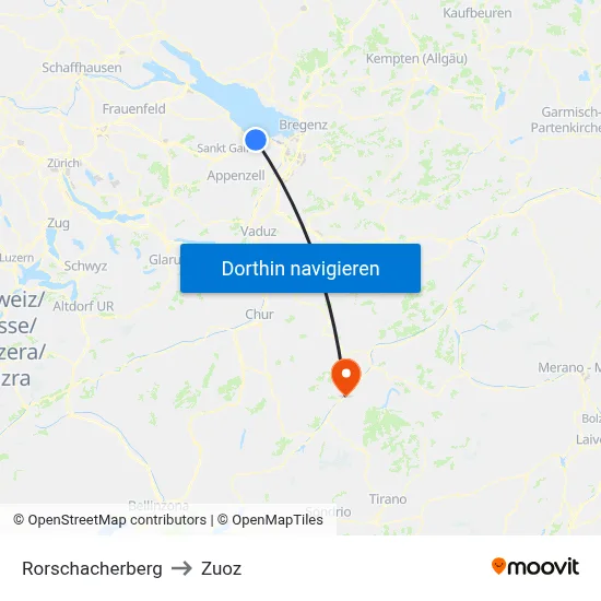 Rorschacherberg to Zuoz map
