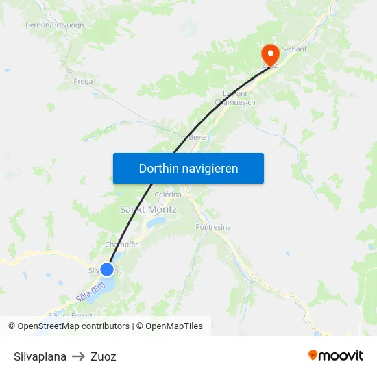 Silvaplana to Zuoz map