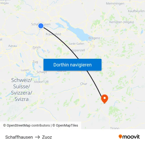 Schaffhausen to Zuoz map