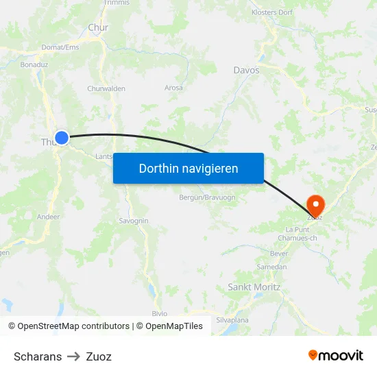 Scharans to Zuoz map