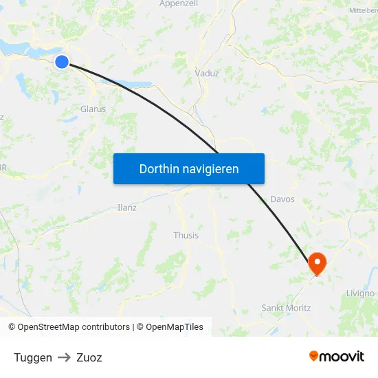 Tuggen to Zuoz map
