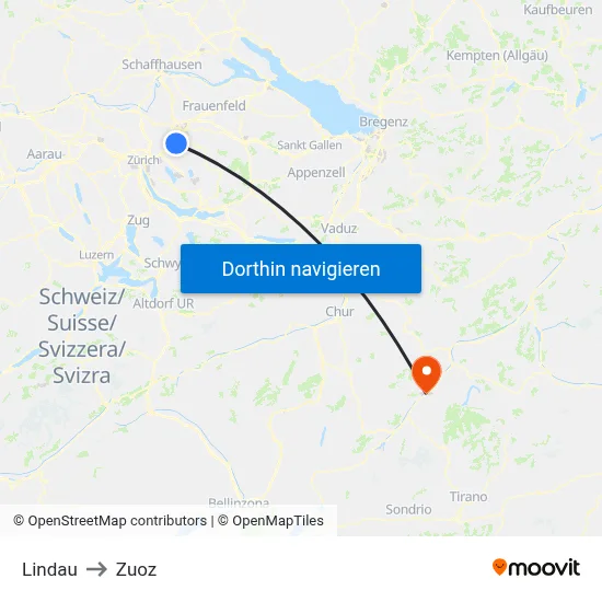 Lindau to Zuoz map