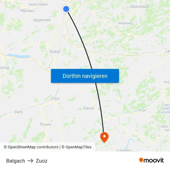 Balgach to Zuoz map