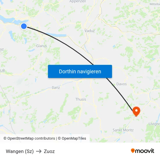 Wangen (Sz) to Zuoz map