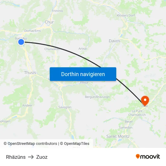 Rhäzüns to Zuoz map