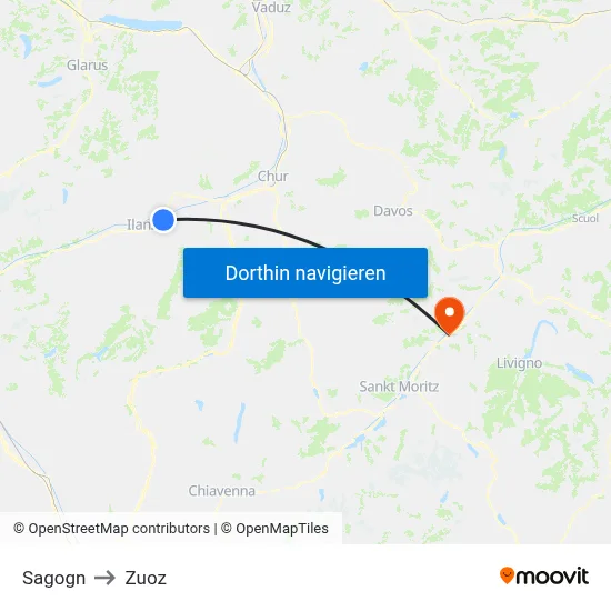 Sagogn to Zuoz map