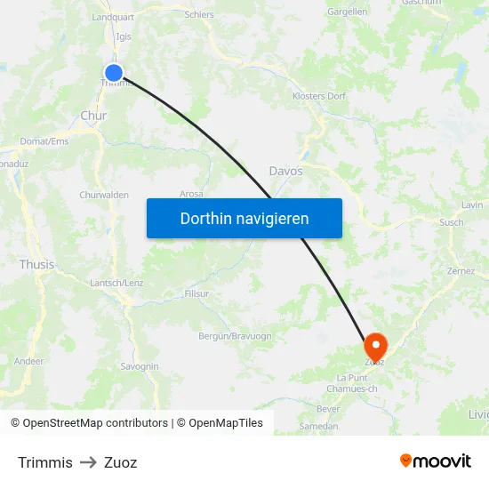 Trimmis to Zuoz map