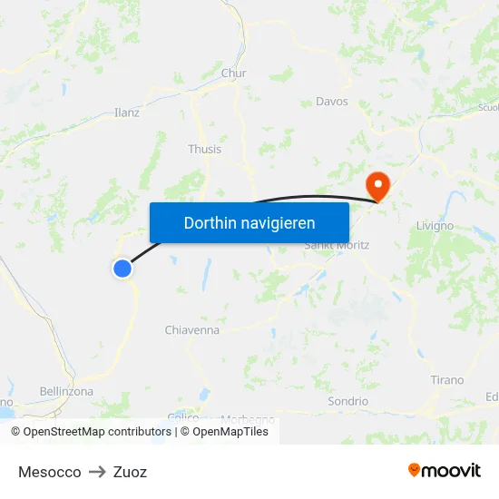 Mesocco to Zuoz map