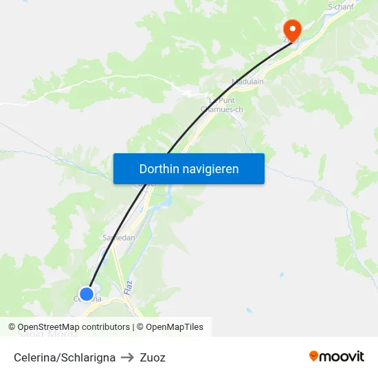 Celerina/Schlarigna to Zuoz map