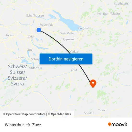 Winterthur to Zuoz map