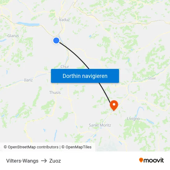 Vilters-Wangs to Zuoz map