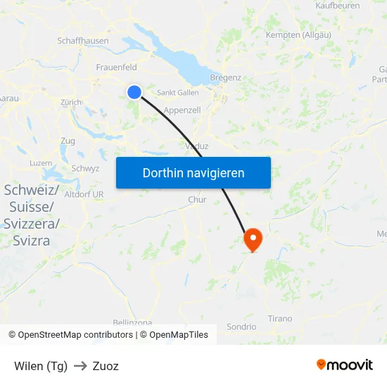 Wilen (Tg) to Zuoz map