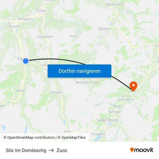 Sils Im Domleschg to Zuoz map