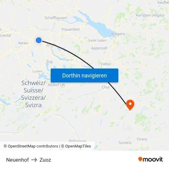 Neuenhof to Zuoz map