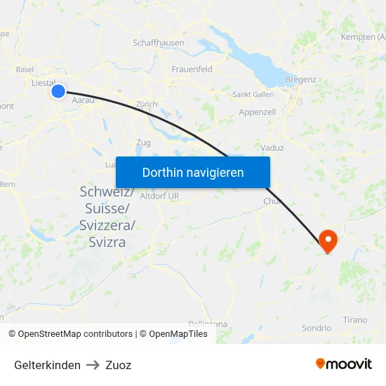 Gelterkinden to Zuoz map